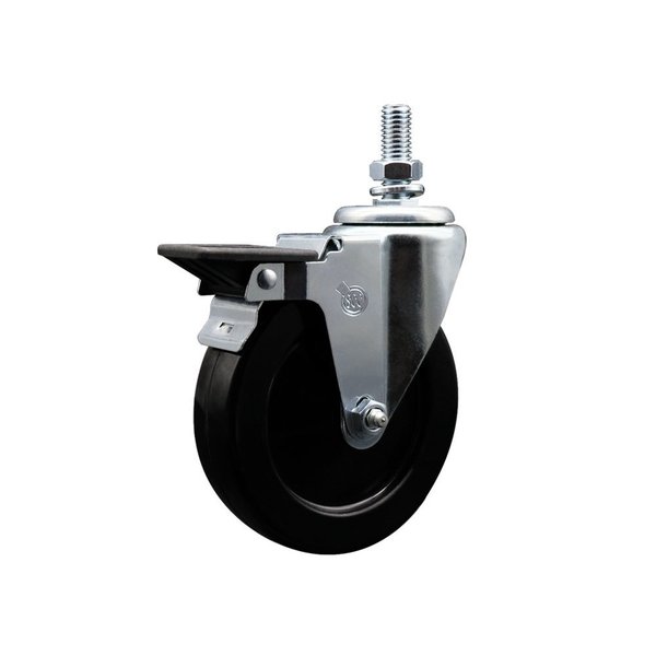 Service Caster 5 Inch Hard Rubber 12 Inch Threaded Stem Caster with Brake SCC-TS20S514-HRS-PLB-121315